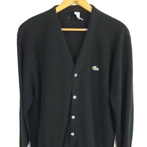 Vtg Izod Lacoste Cardigan Sweater Men's Large Black  Grandpa Grunge Geek USA